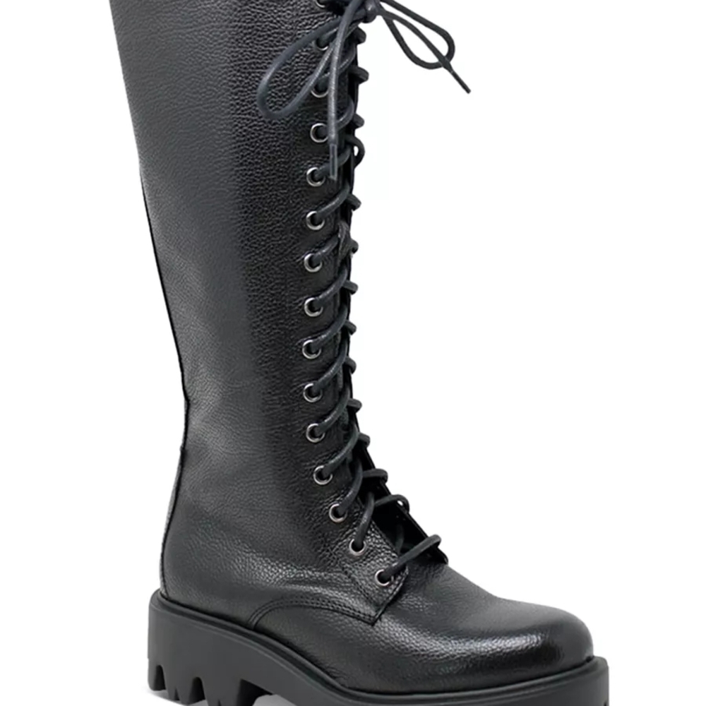 Charles David Black Platform Goth Combat Boots Size 38, Made In Italy